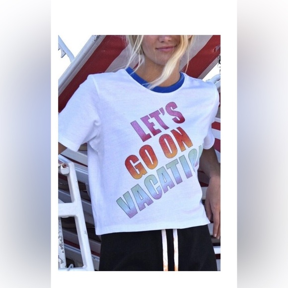 Warm Fun Warm NY Let’s Go On Vacation Tomboy Rainbow Tee T-Shirt Top M - Picture 4 of 5